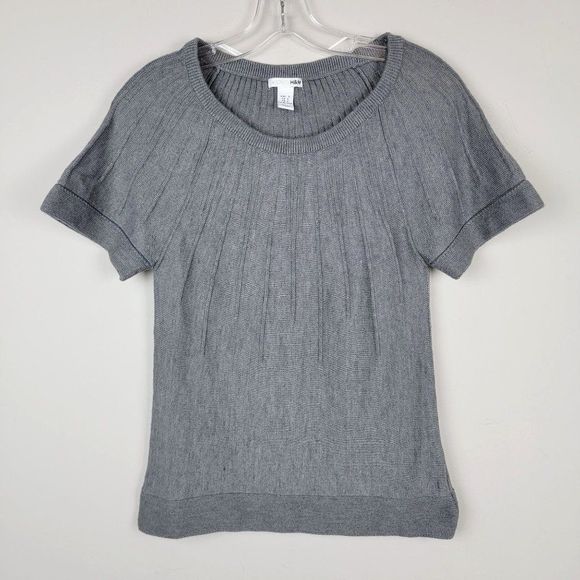 H & M Grey Crew Neck Short Sleeves Acrylic Wool Pullover Sweater Size S - Picture 1 of 8